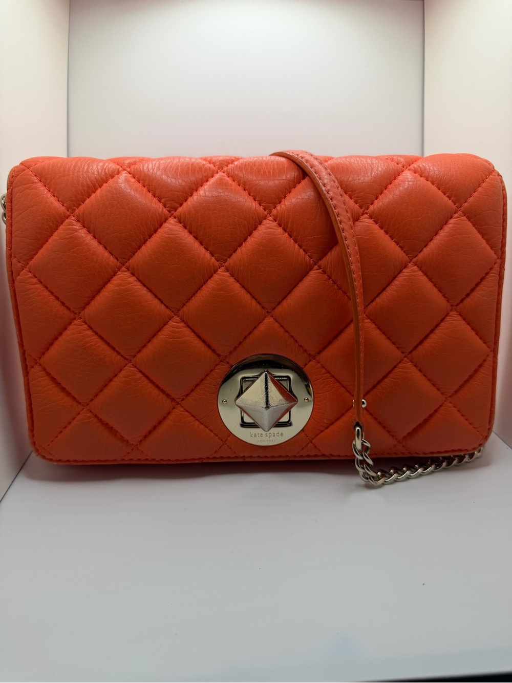 RARE Kate Spade Quilted Leather Chain Flap Shoulder “Gold Coast Meadow” in Coral